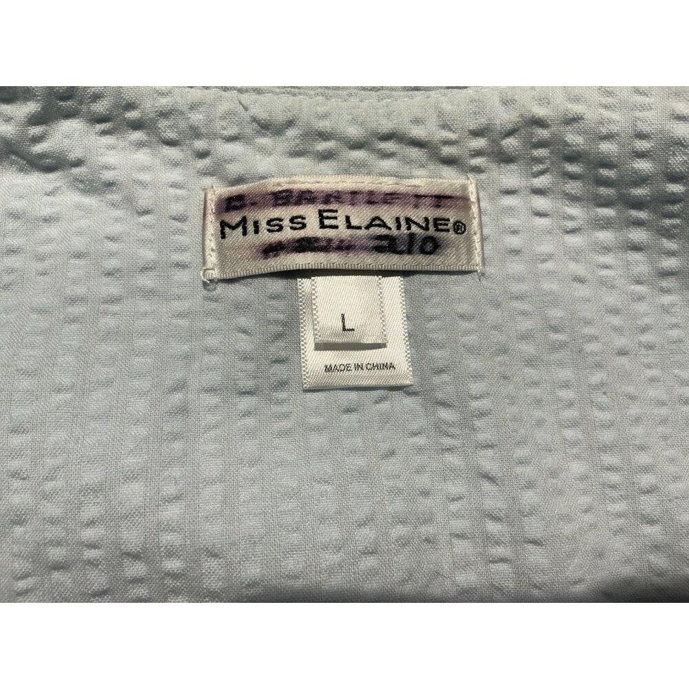 Miss Elaine Robe Large Seersucker Long Zip Up Pockets Light Blue - Picture 6 of 9